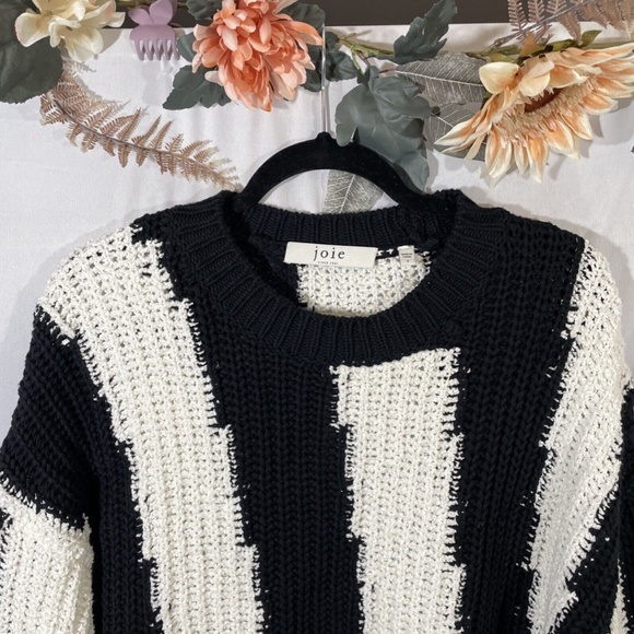 NWT $298 Joie [ Small ] Chadsey Cotton Blend Sweater in Caviar‎ Porcelain - Picture 7 of 15